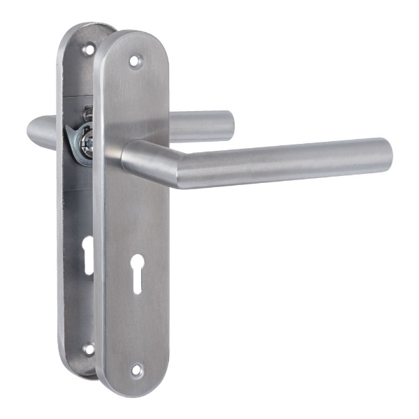 Picture of Straight Stainless Steel Handles on Back Plate with standard keyhole piercing